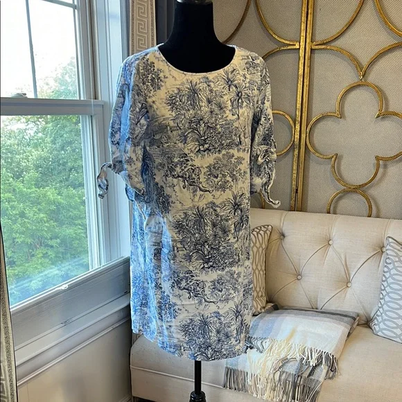 cotton blue dress 100% Cotton Light Blue Toile Midi Dress - All Dresses main image 0